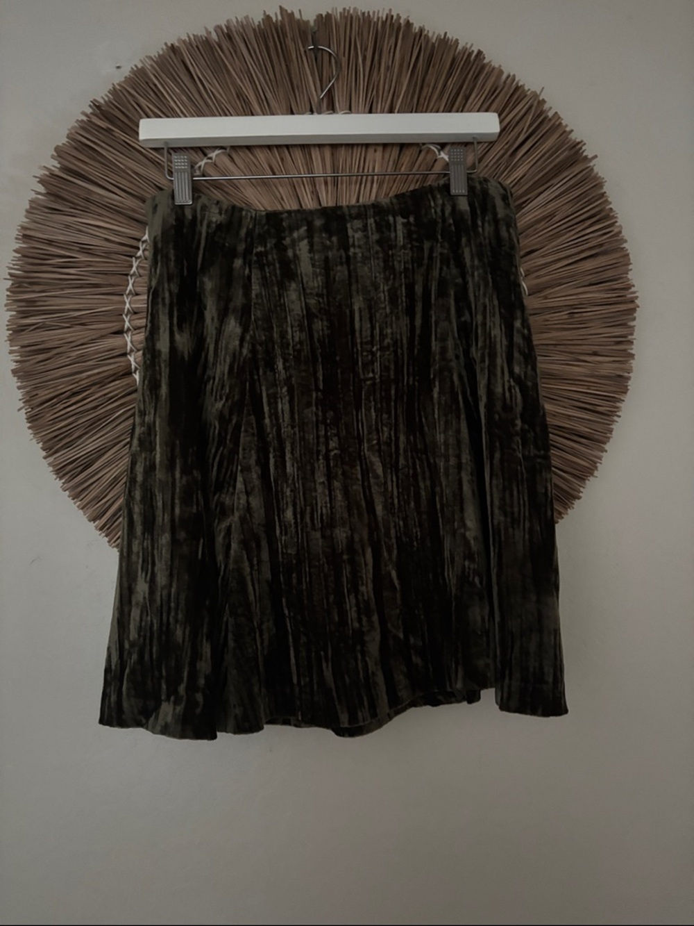 Maeve Olive Velvet Pleated Skirt